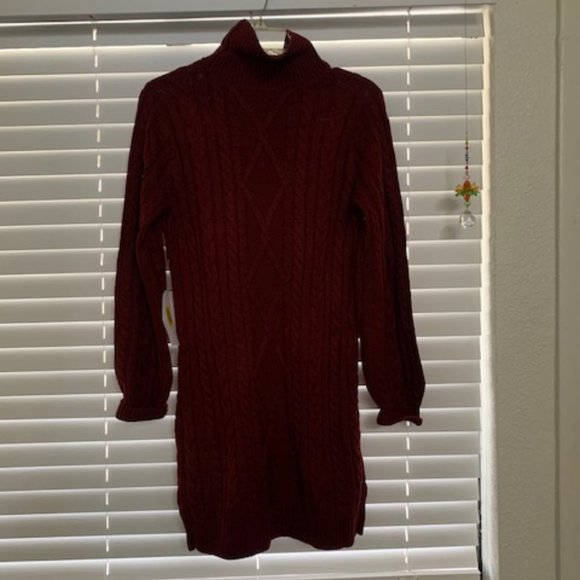 Turtle-Neck Cable Knit Sweater Dress - Picture 4 of 7